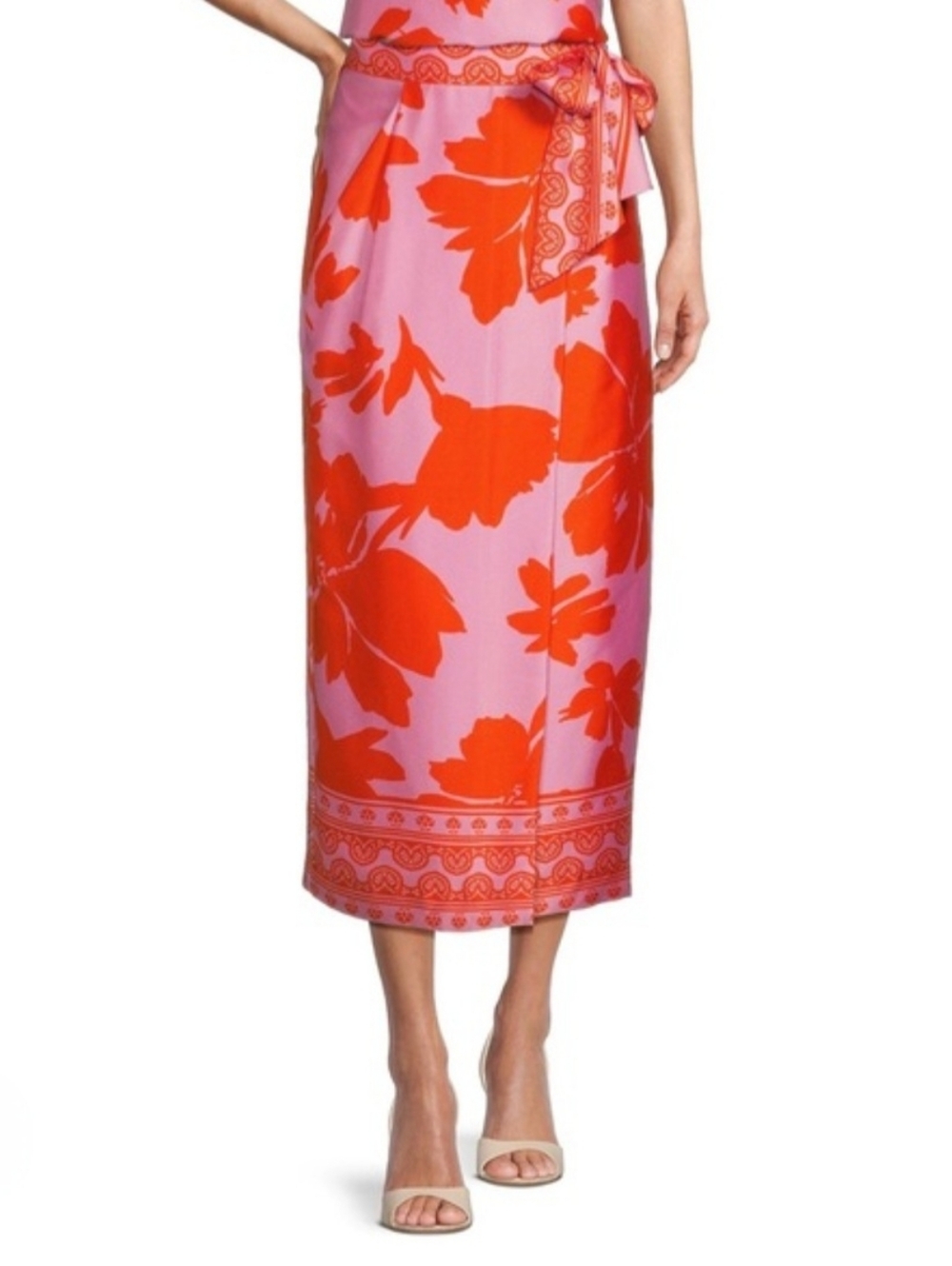 Antonio Melani Clio Floral Printed Satin Wrap Midi Skirt - Size 2